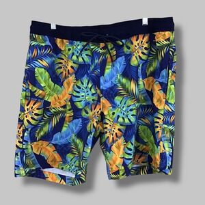Hot Coals Mens XL Tropical Palm Leaf Swim Trunks Blue Green Orange RN103658